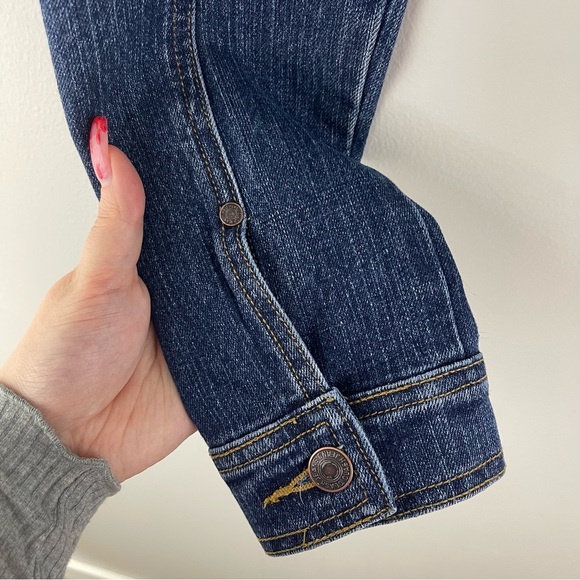 CLASH Vintage Y2K Blue Denim Green Brown Camo Rhinestone Cropped Jean Jacket - Picture 7 of 9